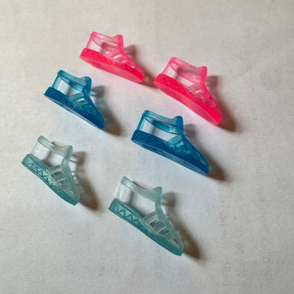 Vintage Barbie Skipper Doll Jelly Sandals Lot 3 Pairs Hot Pink, Blue, Teal
